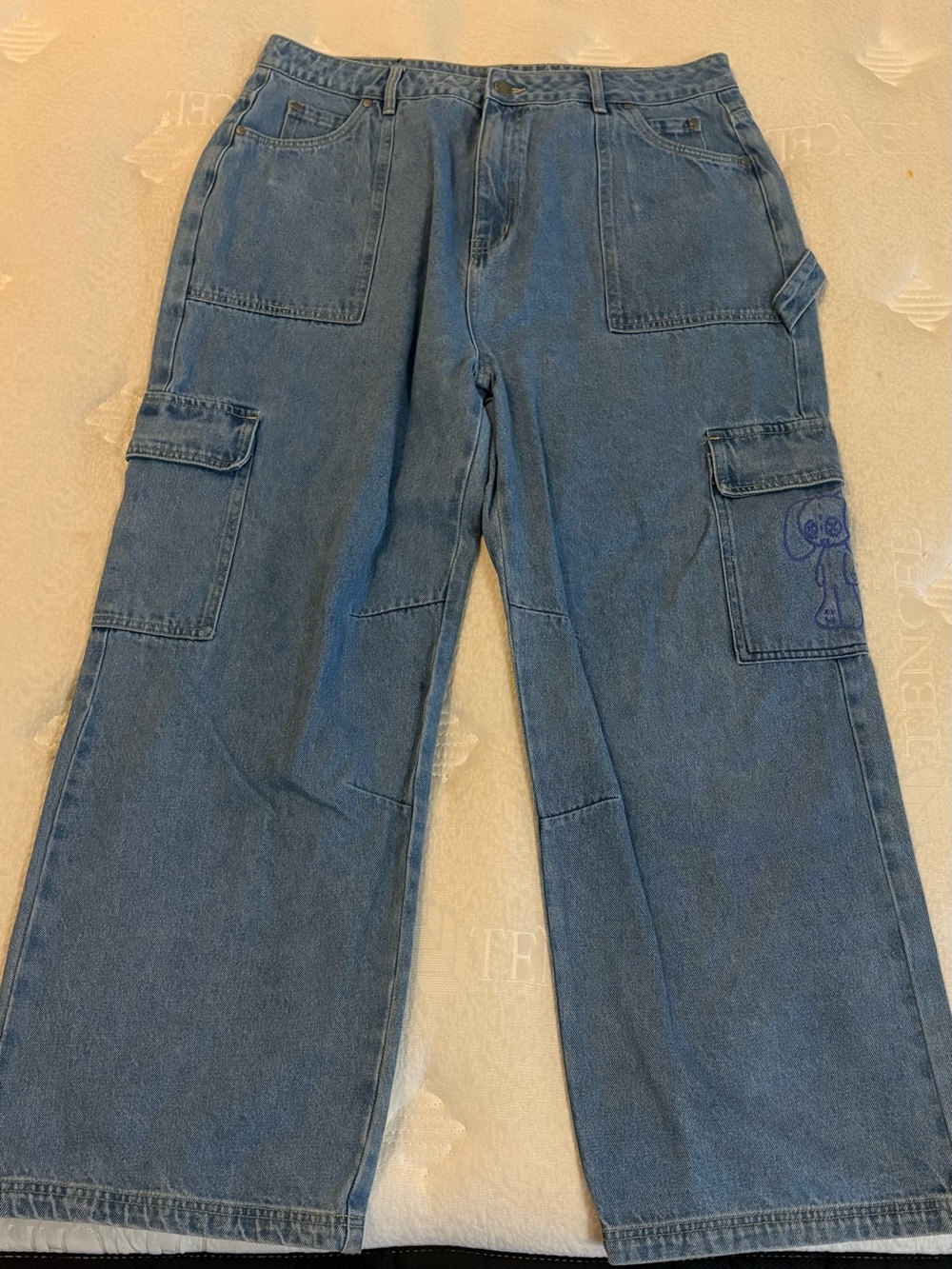 Custom Supply & Demand baggy carpenter jeans, custom stitch design on pocket